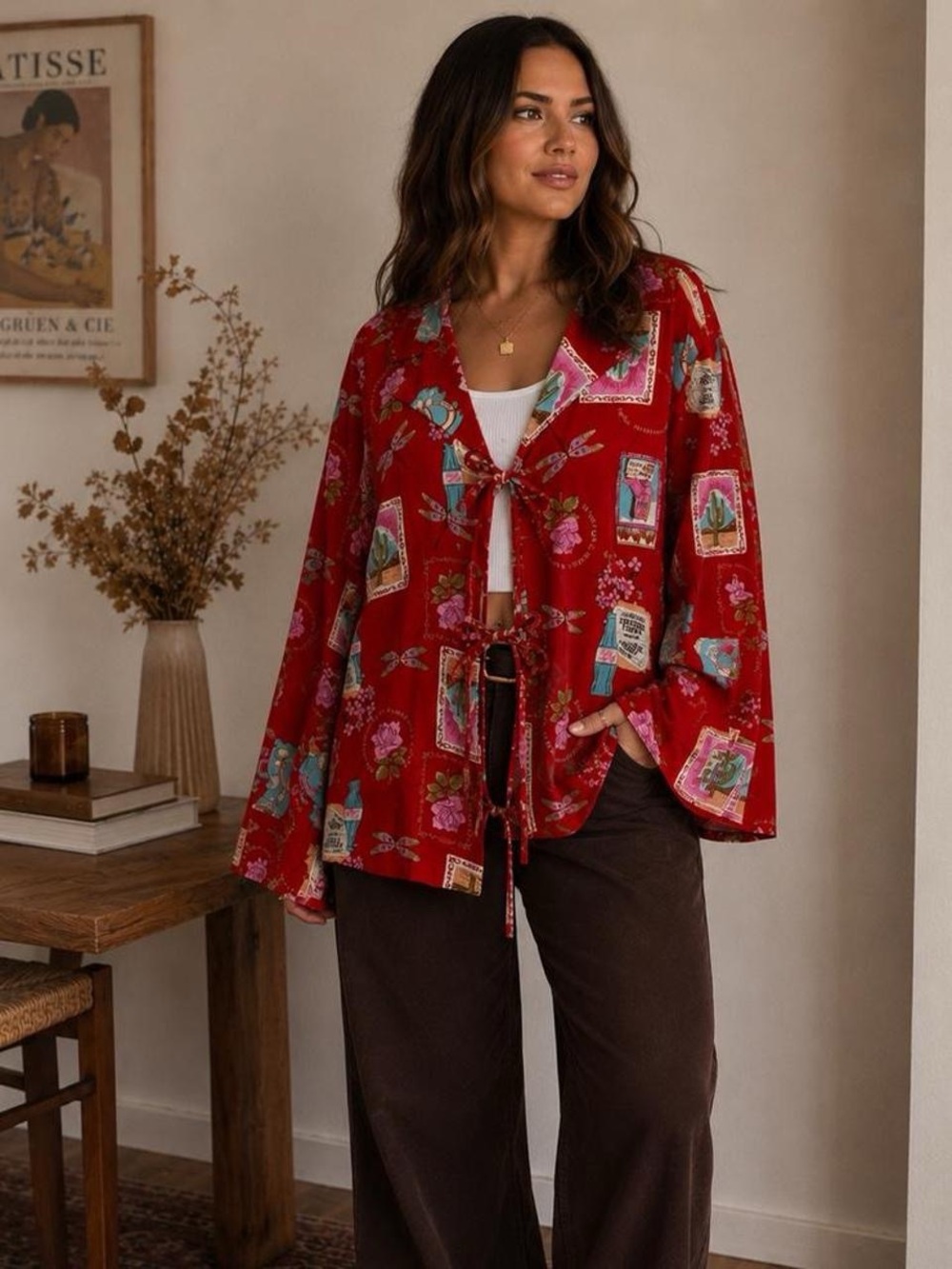 Sportsgirl Vintage Inspired Cowgirl Chic Western Tie-Front Top